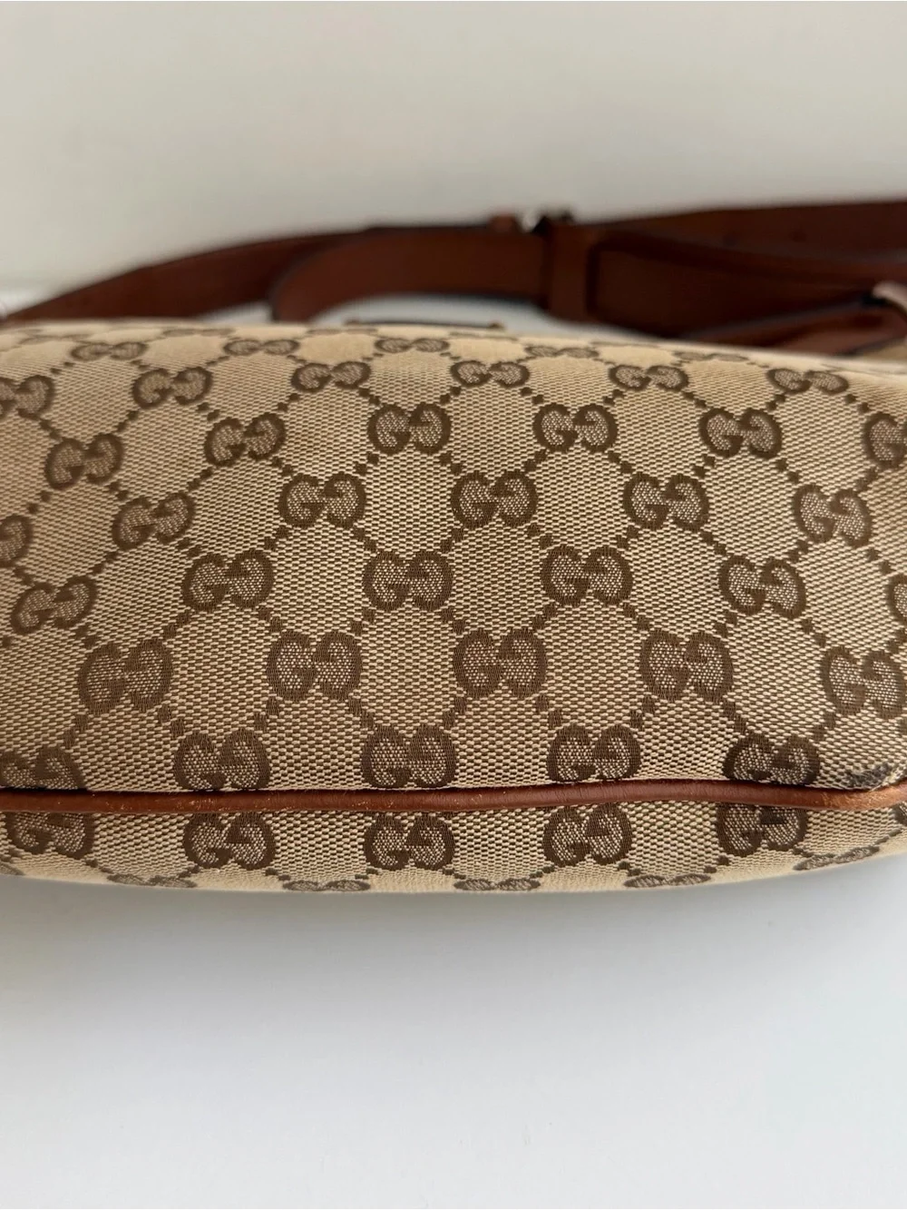 Authentic GUCCI GG Canvas Web Sherry Line Half Moon Crossbody bag